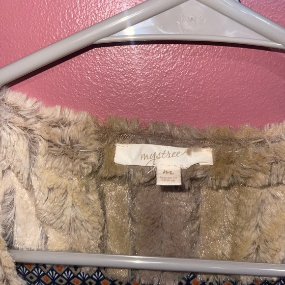 Faux Fur Beige Sz Medium Lining Pattern Vest Open Women's Mystree - Picture 6 of 7